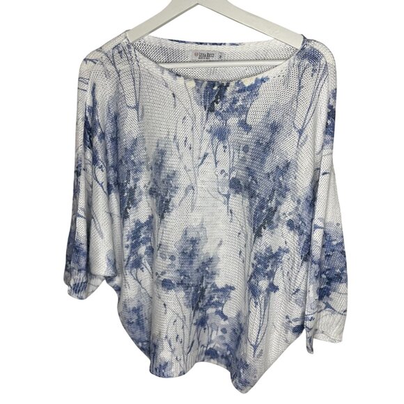 Luisa Ricci Womens Blue White Floral Mesh Knit Top Light Sweater Italy Size M - Picture 1 of 5
